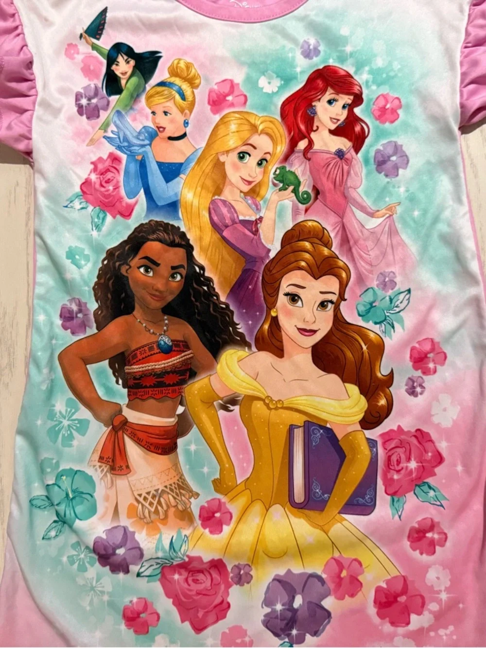Disney Princess Nightgown Girls 4T Pink Belle Ariel Moana Pajamas - Picture 2 of 6